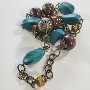 NWT Long Infinity Necklace Teal Brown Amber 24"